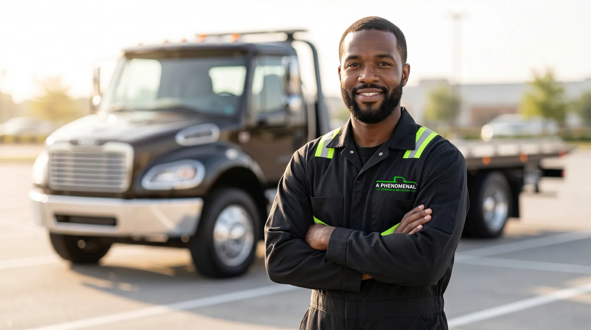 A Phenomenal Towing operator and flatbed tow truck