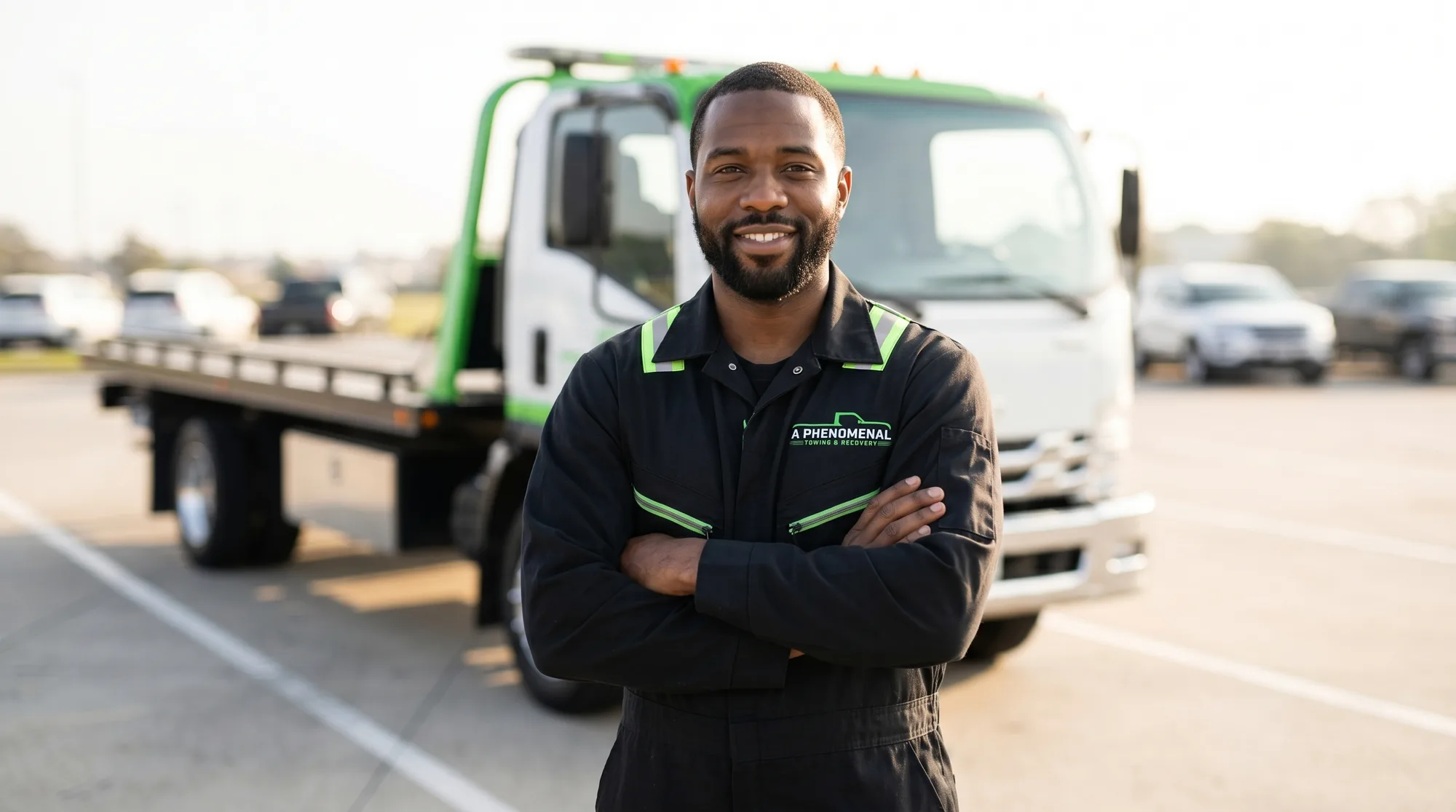 A Phenomenal Towing operator and flatbed tow truck